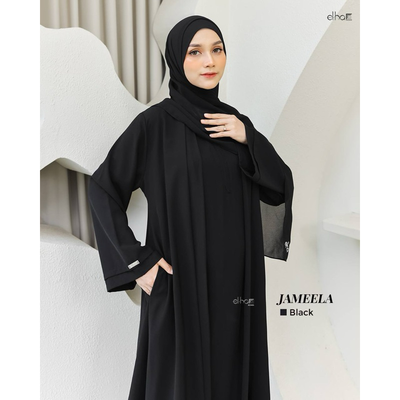Denaf.outfit | Jameela Abaya Elha Indonesia-Gamis polos hitam free gift