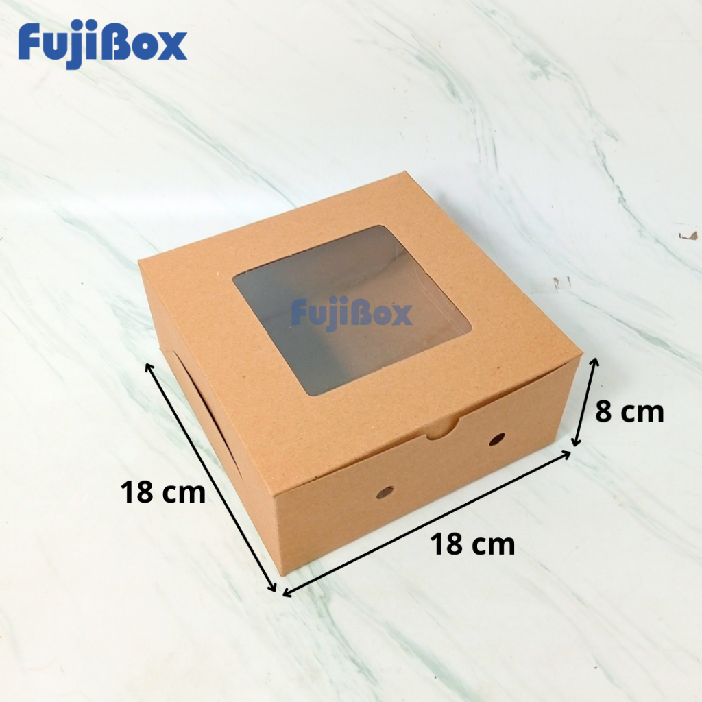 

( 10 Pcs ) Kotak Dus Kue Kraft Coklat Laminasi Jendela 18 x 18 x 8