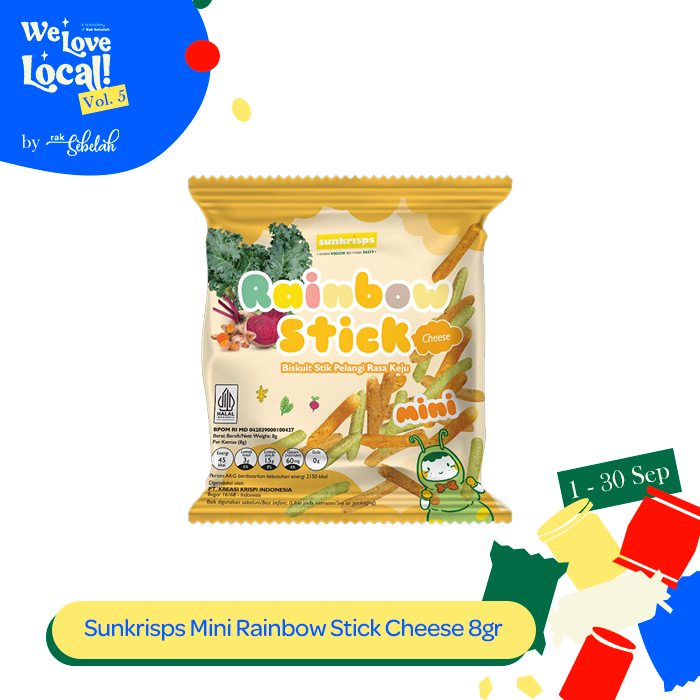 

Sunkrisps Mini Rainbow Stick Cheese 8g - Cemilan Stik Keju No MSG