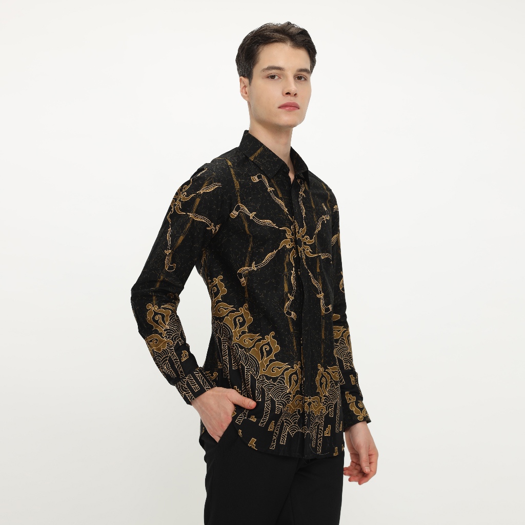 Atasan Pria Kemeja Batik Lengan Panjang All Motif Hitam Merah Ungu Slimfit Grosir