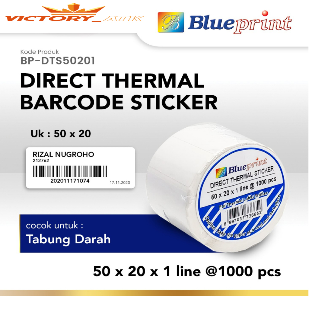 

Direct Thermal Sticker 50 x 20 BLUEPRINT 50x20 mm Isi 1000 - 1 Roll