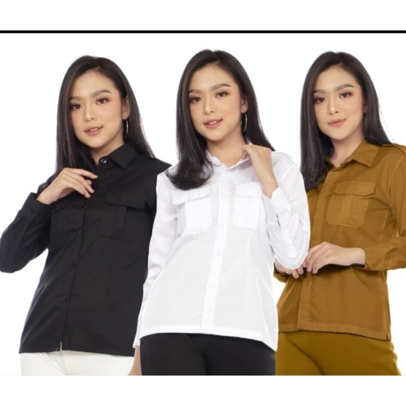 Kemeja Putih Wanita Lengan Panjang , Kemeja Wanita Hitam Lengan Panjang , Kemeja Wanita Navy Lengan 