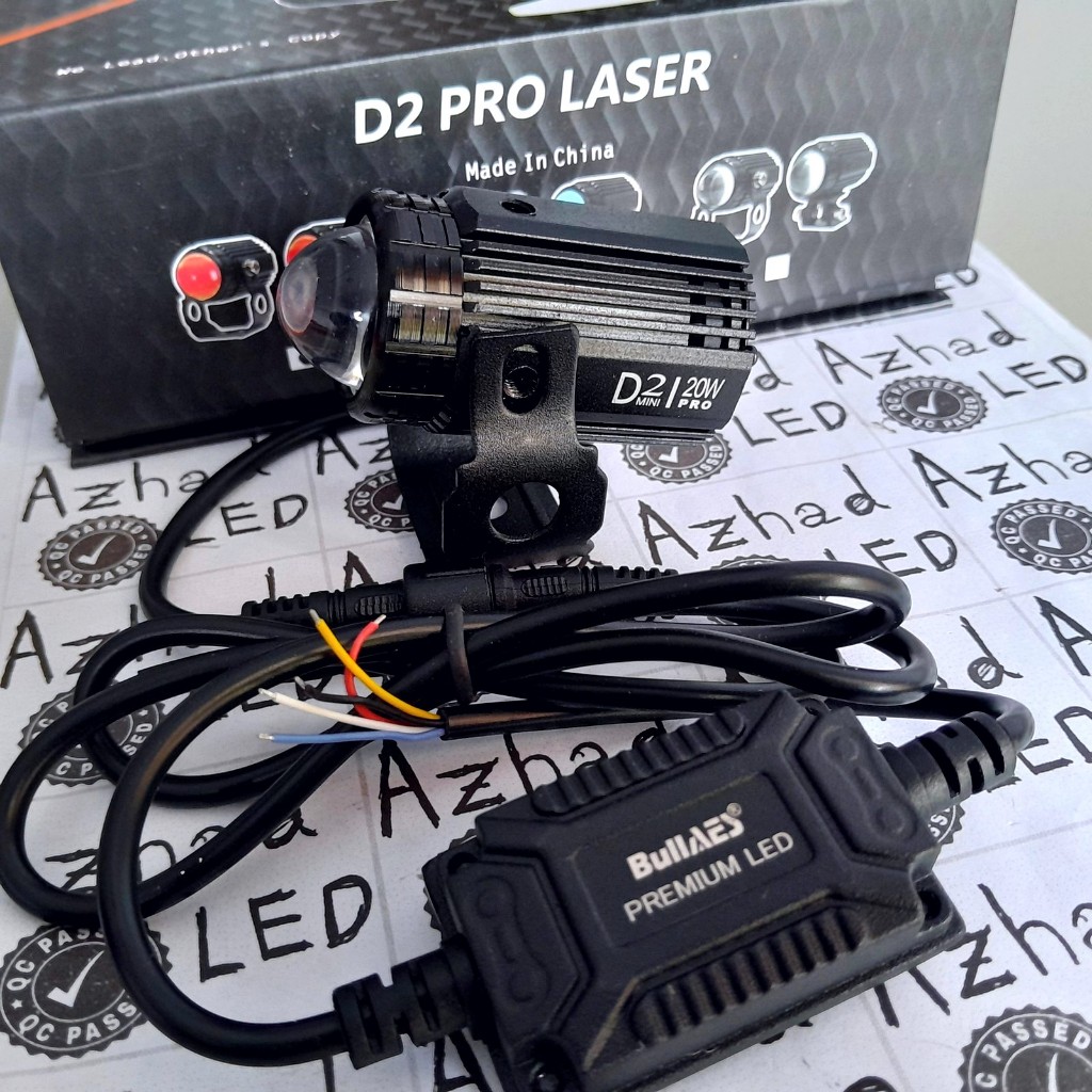 Lampu Sorot Laser BullAES D2 Competition 20 Watt Plus Devil Eyes Merah Biru Mobil Motor 2 Warna deng