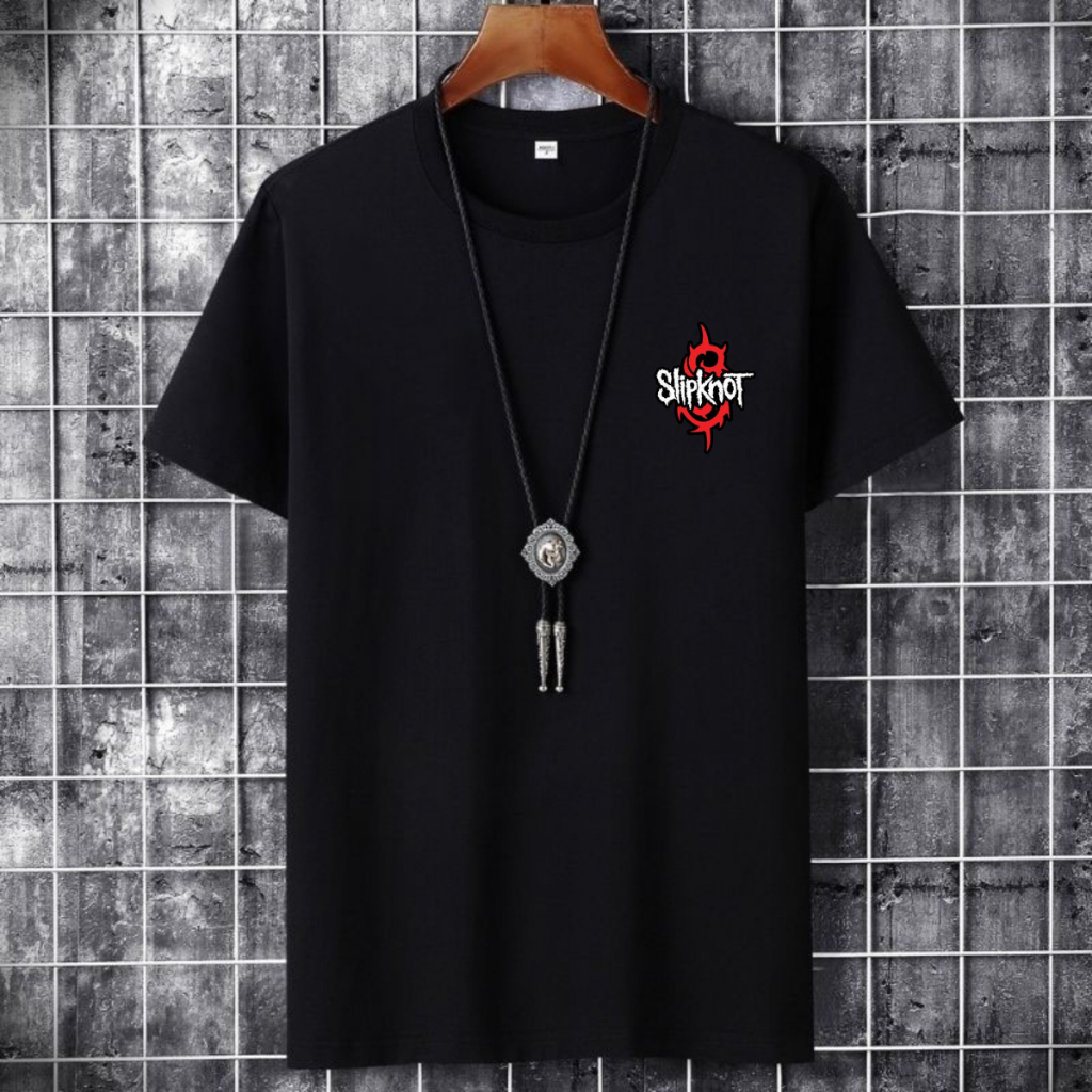 Kaos Distro Slipknot Simple Hitam Merah / Baju Pria Kece / Kaos Keren Pria Retro / Slipknot Simple