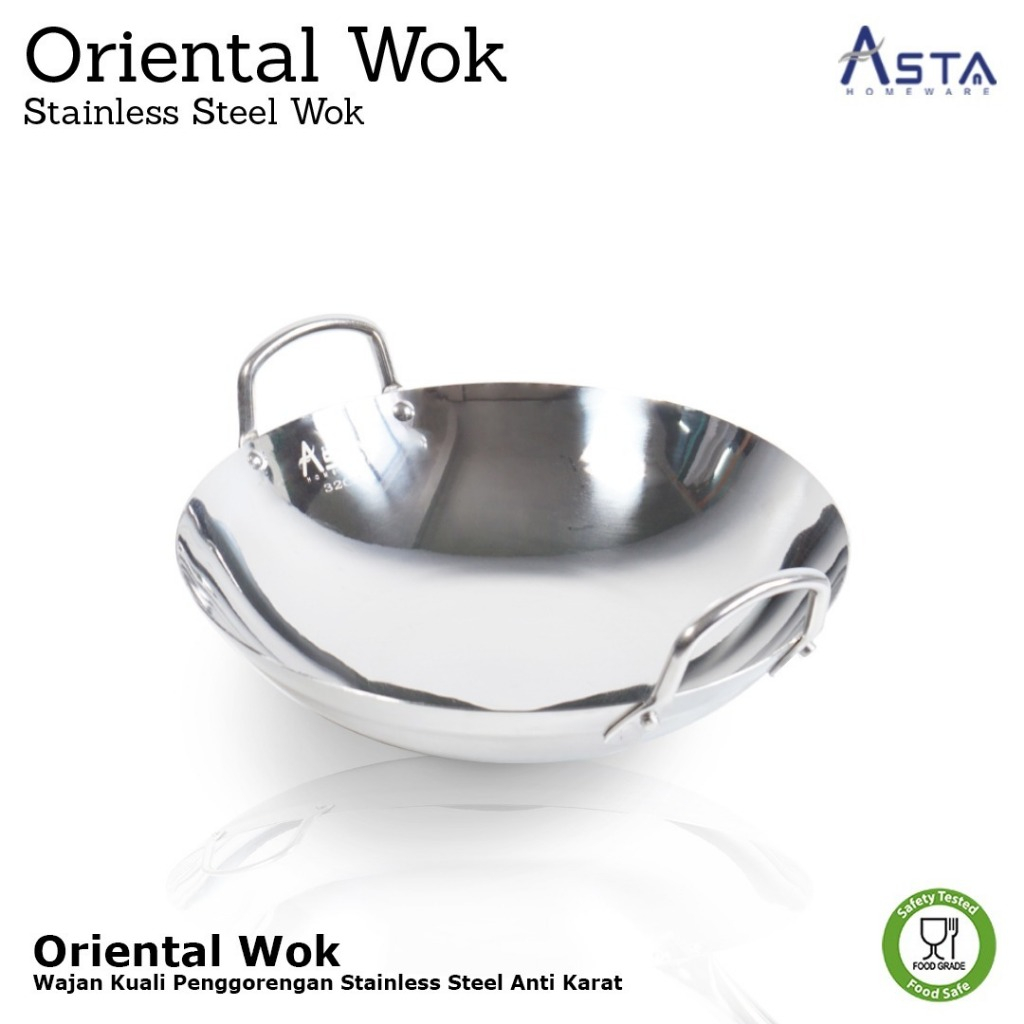 Asta Wajan Stainless Steel Oriental Wok Penggorengan Tebal 40 cm