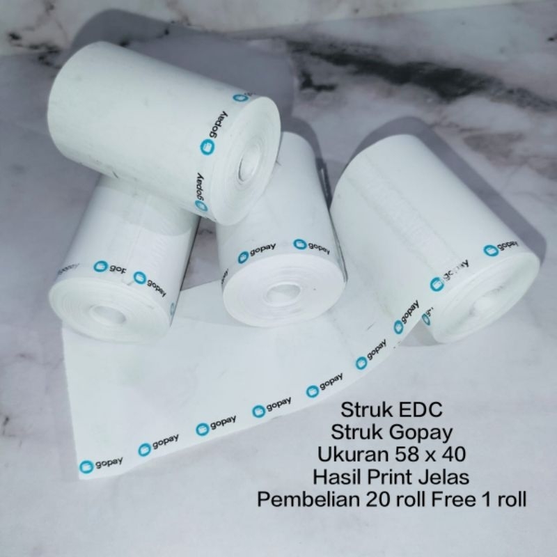 

(SIAP KIRIM) 20ROLL FREE 1ROLL KERTAS KASIR STRUK THERMAL PAPER GOPAY 58 X 40 MM LOGO GOPAY EDC MURAH