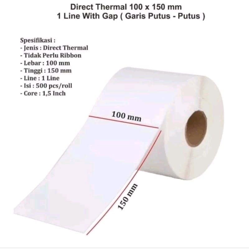 

Label Stiker Thermal 100x150mm isi 500pcs/Label Resi 100x150mm/Stiker Pengiriman/Label Direct Thermal 100x150cm