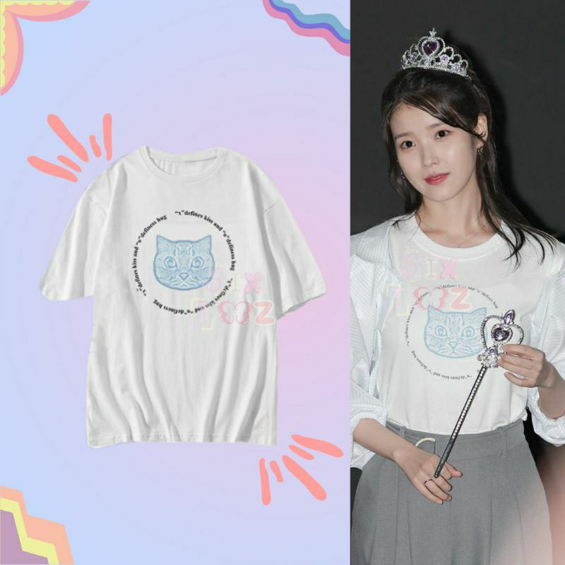 IU Leejiuen Outfit Cat Blue kaos IU oversize kpop
