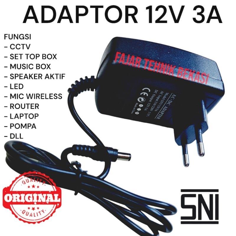ADAPTER ADAPTOR CHARGER DC 12V 3A 12 VOLT 12 VOL 3A 3 AMPER - CCTV - LAMPU LED - STB - MUSIK BOX - M