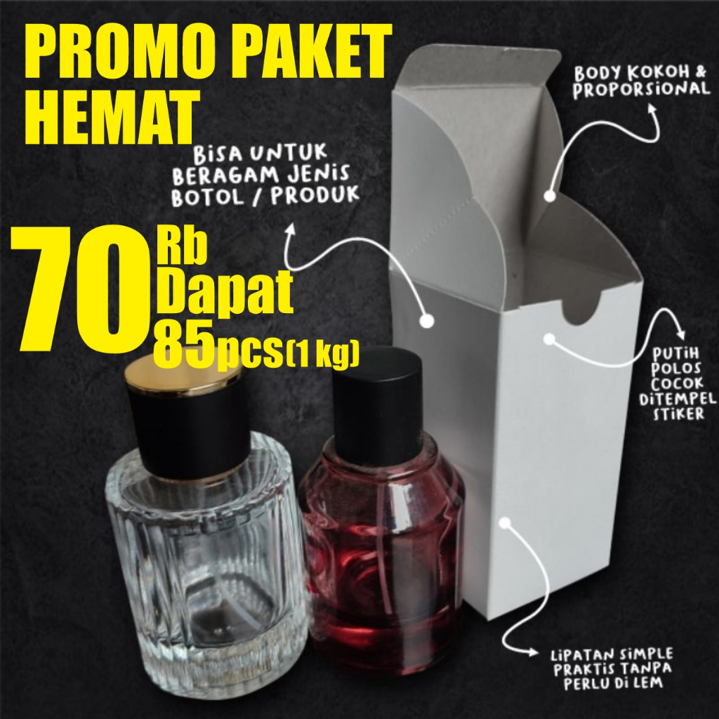 

PAKET HEMAT 1kg isi 85pcs / packaging botol 50ml / Box 5,5X10,5