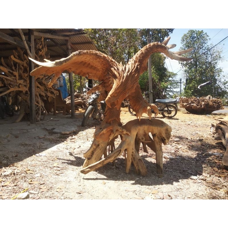 patung elang jumbo kayu jati utuh, relief jati, patung kayu