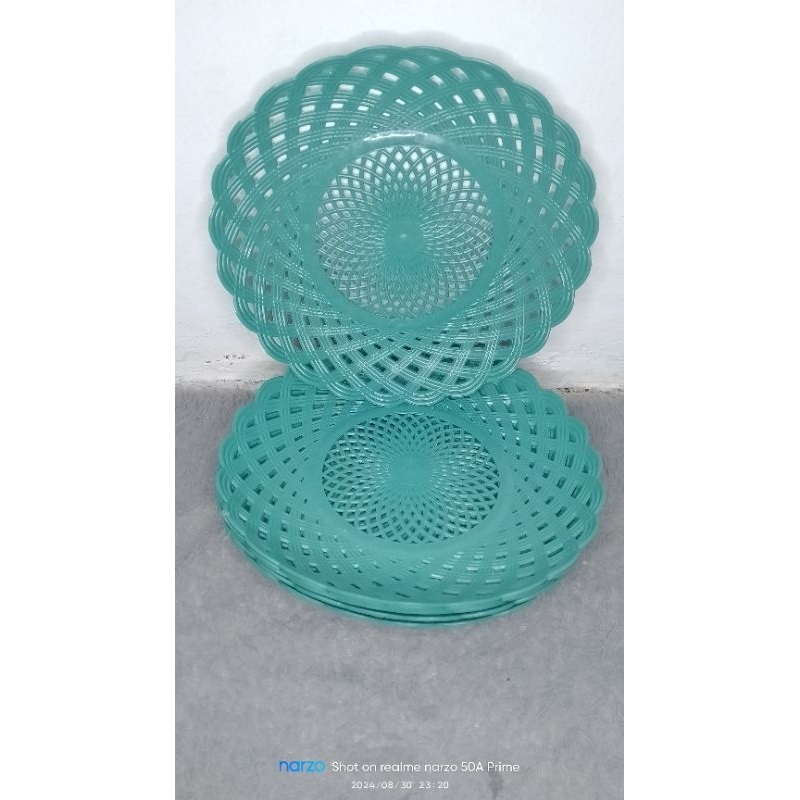 PIRING ROTAN PLASTIK TEBAL ISI 6PCS HIJAU