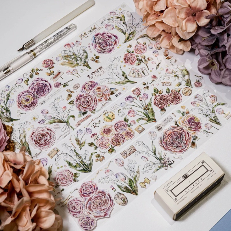 

(Kiricart) BLACK TEA STUDIO Vol.2 “Vintage Pink Roses” Washi stiker tape DIY Journal Scrapbook