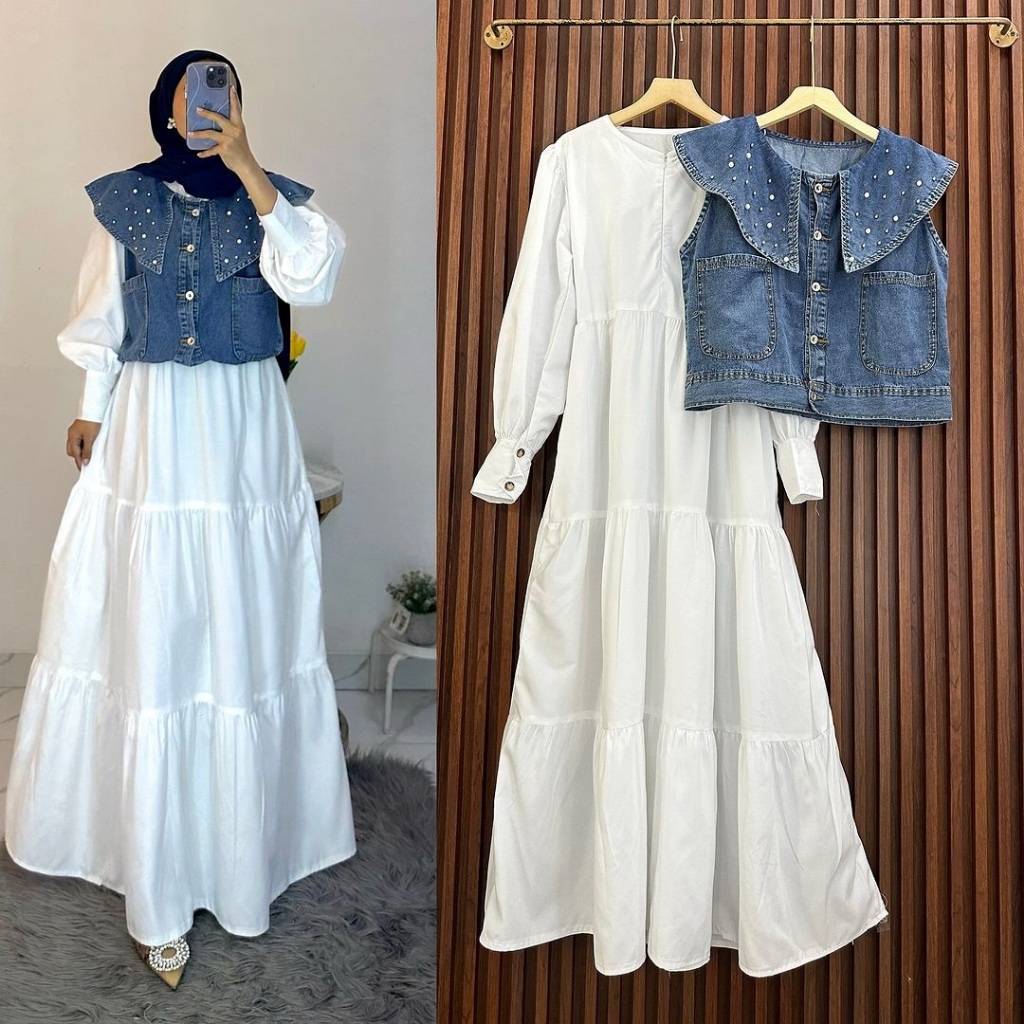 Gamis Muslim One Set Free Vest Jeans Terpisah//DISCON BAJU MUSLIM GIVANA ONE SET DRESS PLUS rOMPI