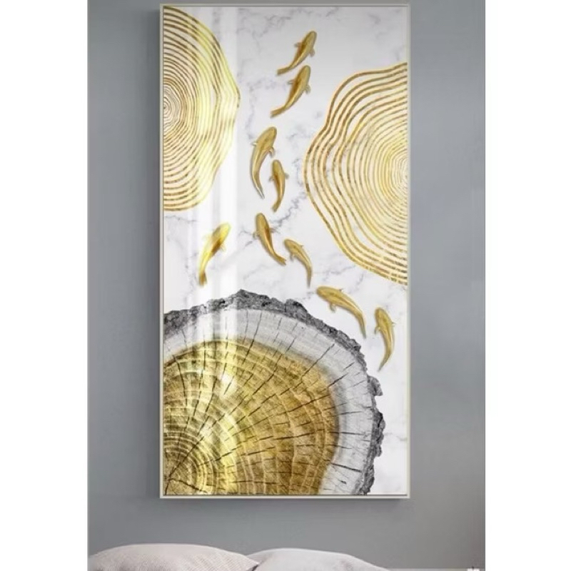 Lukisan ikan koi gold Abstrak Elegan