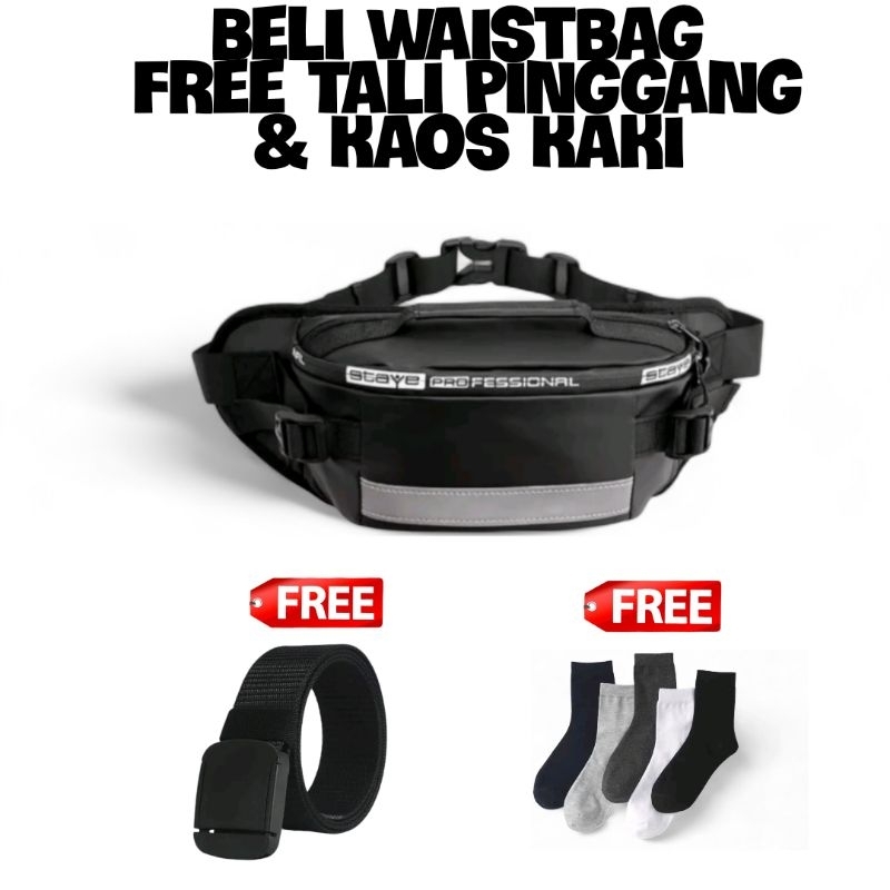 KOTOEA Tas Waistbag Pinggang Selempang Slingbag  Pria Cowok Harian Keren Simpel Bonus Ikat Pinggang 