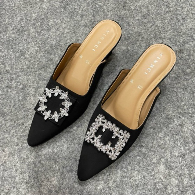 Sandal Heels Runcing depan | sandal heels hitam 5cm