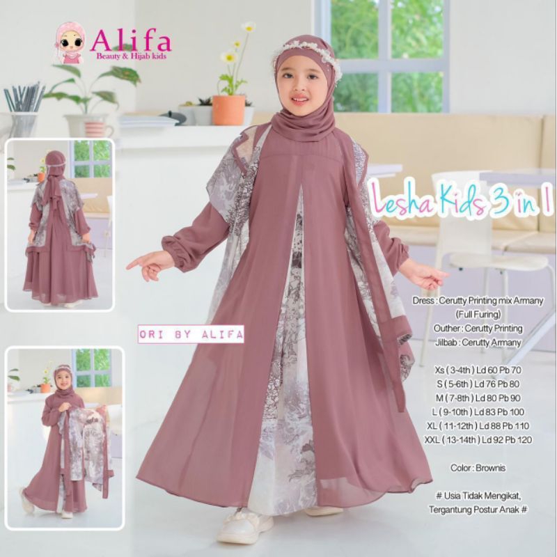 NHS ~ SETELAN BAJU ANAK PEREMPUAN ~ SET 3in1 DRESS OUTER  DAN JILBAB ~ BAJU ANAK PEREMPUAN ~ BAJU AN