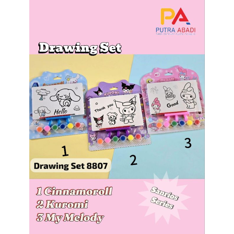 

Set Alat Gambar Anak Viral Drawing Set Sanrios Cinnamoroll Kuromi My Melody Isi 6 Cat dan Kuas / Souvenir Ulang Tahun Sanrios