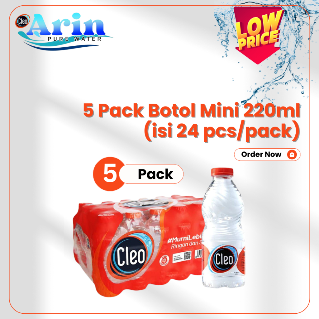 

Paket Hemat Cleo 5 pack Botol Mini 220ml (isi 24 botol per pack) Harga Lebih Hemat