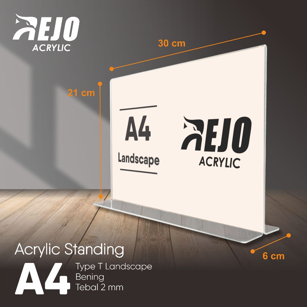 Acrylic Display Standing A4 Tent Card Horizontal akrilik meja ukuran 30x21 cm Landscape Tent Holder 