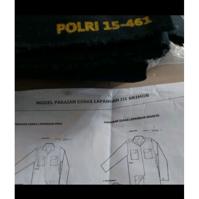 bahan kain pdl hitam jatah polri baju + celana pdl hitam brimob polri seragam satpam security hitam