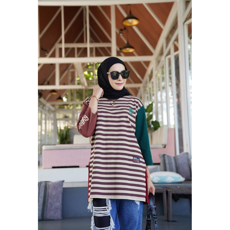New Midi Tunik Oversize Stripe Kaos by GYL Authentic