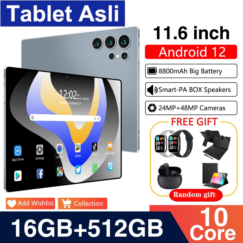 2024 Tablet Murah 5G Baru  S10  16GB+512GB 11.6inch Tablet Asli Baru Layar Full Screen Layar Besar W