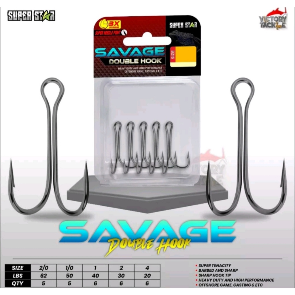 Kail pancing superstar savage Double hook 3x strong kail untuk soft lure soft frog