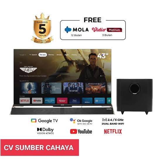 Polytron LED Smart Android TV 43" UHD 4K Google TV + Sound Bar Digital PLD 43BUG5959