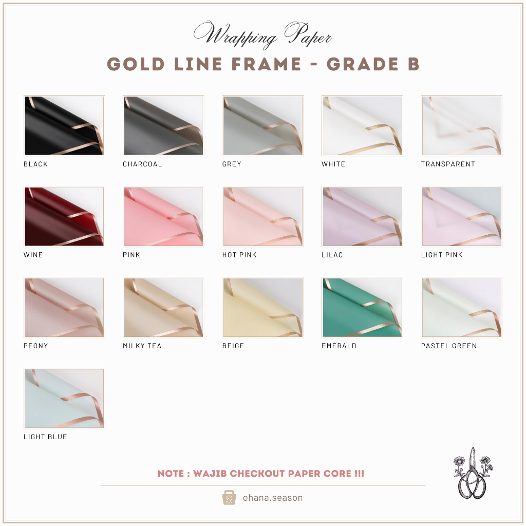 

(1 PACK/20 LEMBAR) Ohana Season Wrapping Paper | Gold Line Frame - Grade B Cellophane 58 x 58 cm