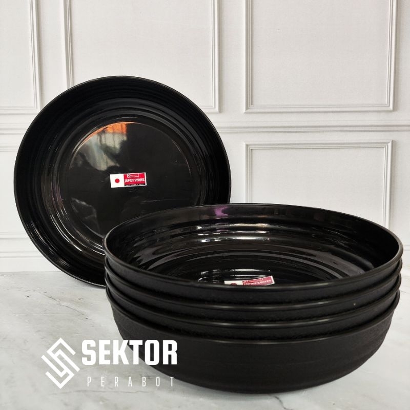 (BONUS SUMPIT) Satu Lusin/12PCS Piring Ramen Hitam - Piring Hitam - Piring Japanese- Piring Ramen Pl