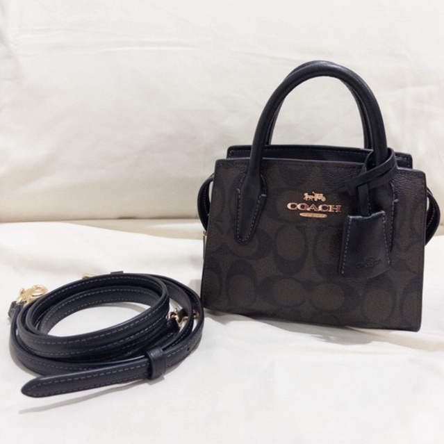 COACH Mini Andrea Carryall in Signature Canvas (Brown Black) — Women Bag Tas Wanita