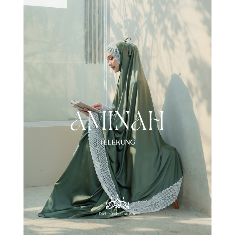 Denaf.outfit| Telekung Aminah ori Kazami Store Official - Mukena silk premium jumbo renda