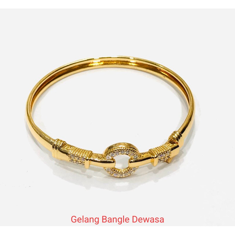 Gelang tangan bangle xuping motif bulat bolong permata titanium fashion wanita