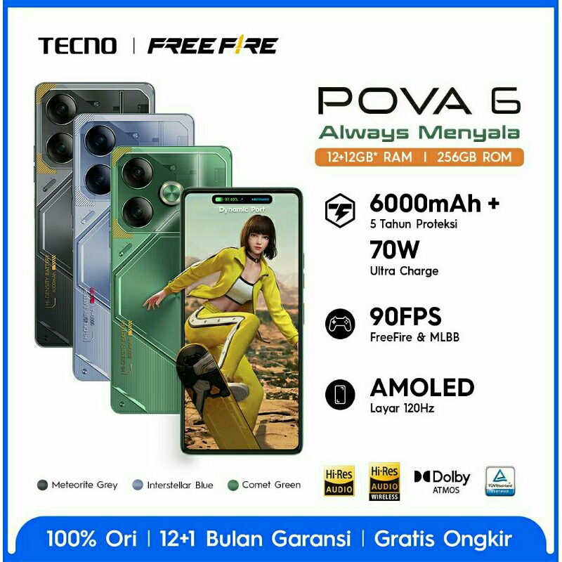 Tecno POVA 6 NFC RAM 12+12/256GB Garansi Resmi