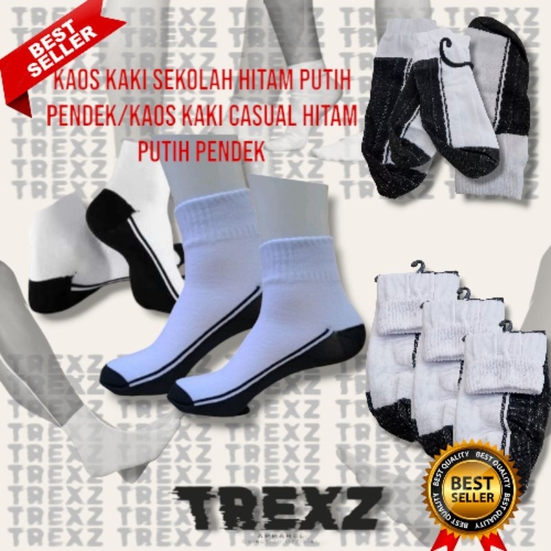 kaos kaki sekolah hitam putih casual / kaos kaki  sekolah  pendek Hitam putih semata kaki