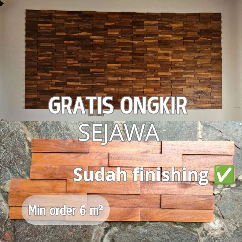 SUKAYU.ID PAKET HEMAT 1 m2 WOOD WALLPANEL MOTIF BATA 3D UNTUK INDOOR OUTDOOR Bahan Kayu Jati Tpk  Pe