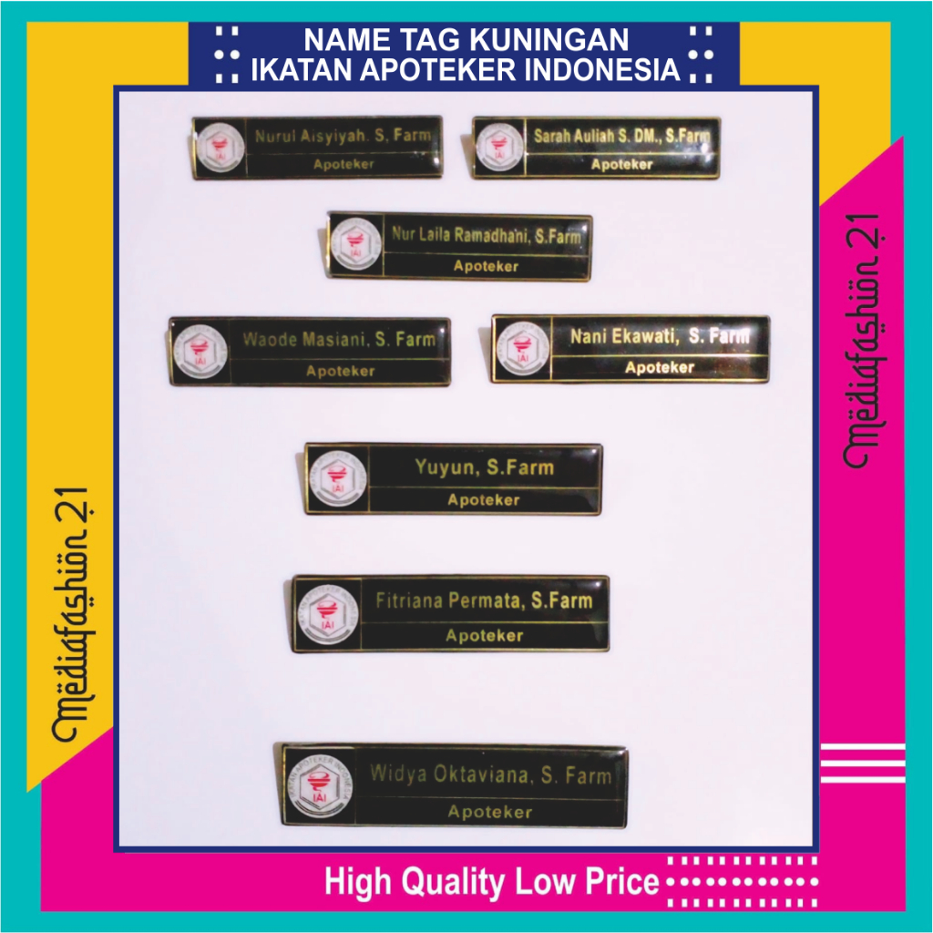 

Name Tag / Papan Nama Kuningan Ikatan Apoteker Indonesia Peniti - Magnet (Custom Satuan)