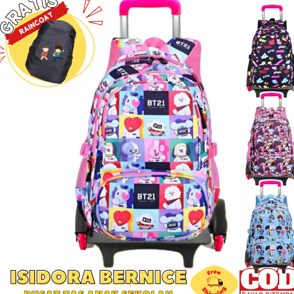 Sangat Nyaman Tas Troli Anak Perempuan Sekolah SD Remaja BTS BT21 Terbaru