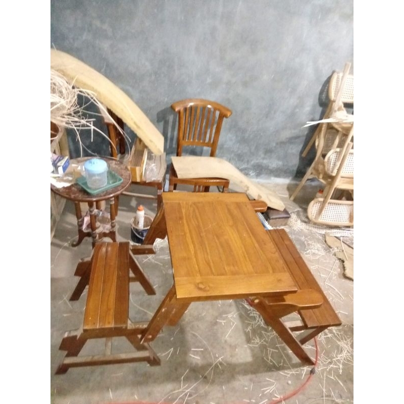 Kursi Meja Lipat Magic Mini 2 orang Kayu Jati