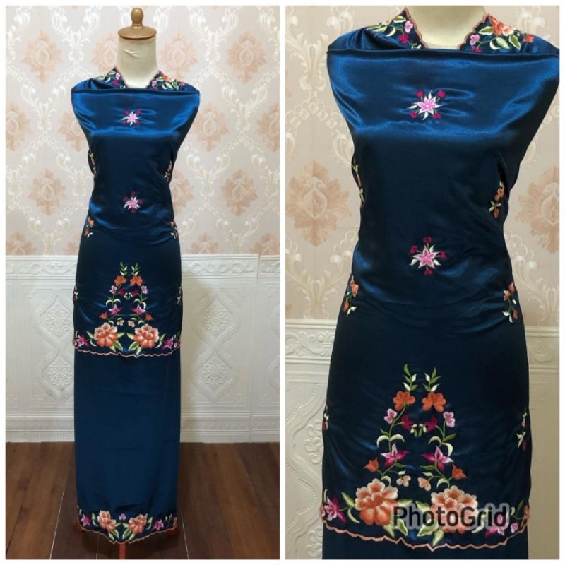 bahan / bakal baju kurung bordir jahit mesin hitam