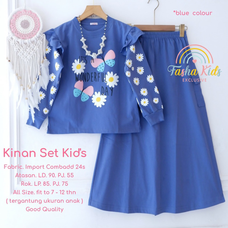 Setelan Kaos Anak Kinan Set Kids by fasha Setelan Baju Muslin Anak Perempuan Tanggung Usia 7-12 Tahu