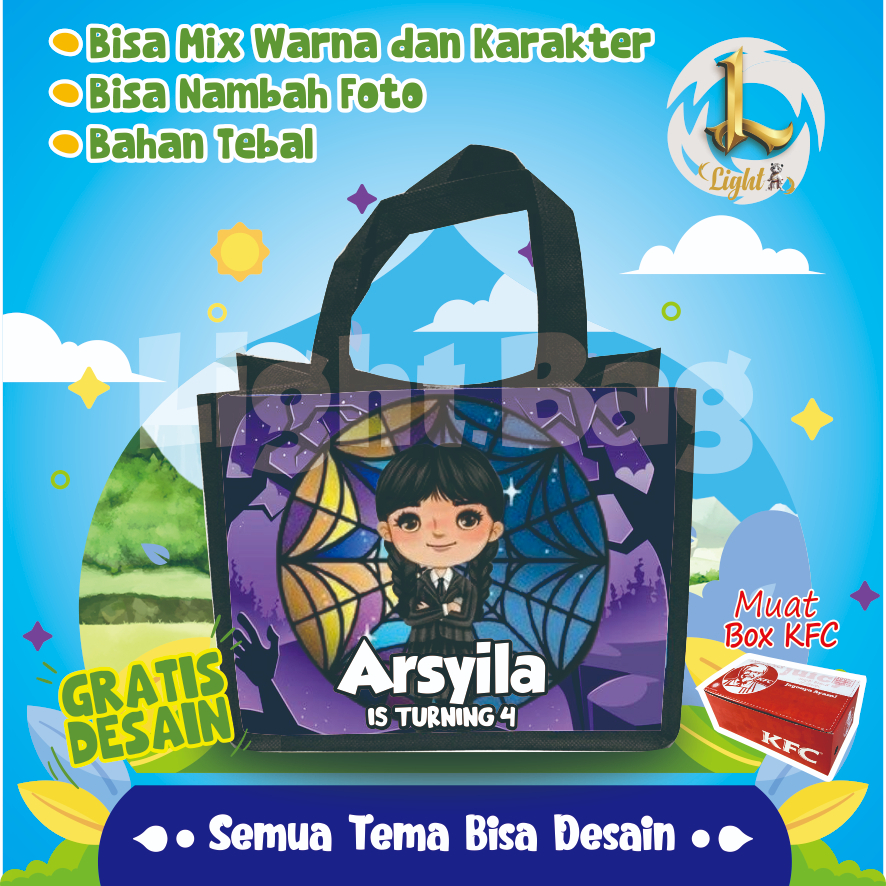 

TAS SOUVENIR ULTAH WEDNESDAY CUSTOM / TAS SOUVENIR PREMIUM / GRATIS DESAIN / BONUS FOTO ANAK / GOODIE BAG CUTE WEDNESDAY CUSTOM / TAS ULANG TAHUN WEDNESDAY CUSTOM / TAS ULTAH CUSTOM / TAS SOUVENIR 2 HARI JADI / TAS ULTAH / TAS ULANG TAHUN