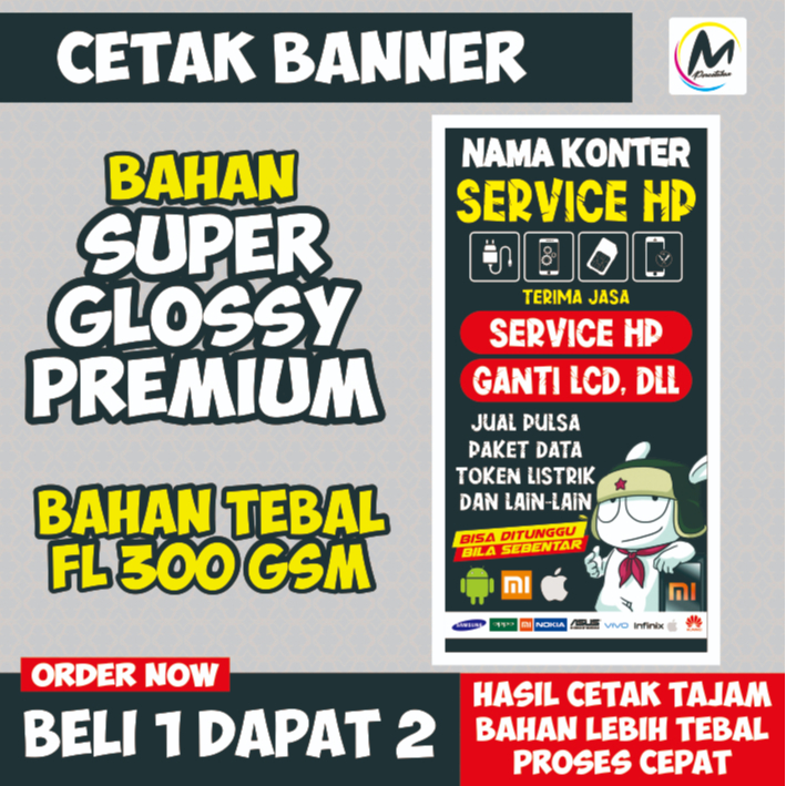 Banner Servis Hp / Spanduk Konter Bahan Tebal 300 Gsm - Ukuran 50x100 cm