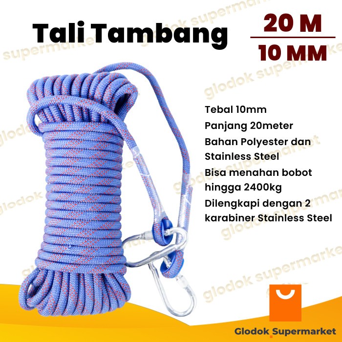 Tali Tambang 10mm Tali Panjat Tebing Polyester 20 Meter Paracord