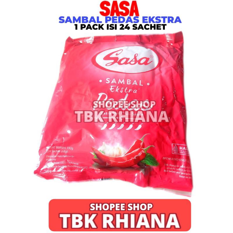 

Sasa Saos Sambal Ekstra Pedas 1 Pack Isi 24pcs 8gr