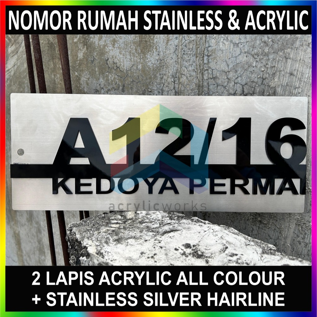 Nomor Rumah Stainless mix Acrylic Modern Minimalis Eksklusif CUSTOM Bebas Murah Cepat