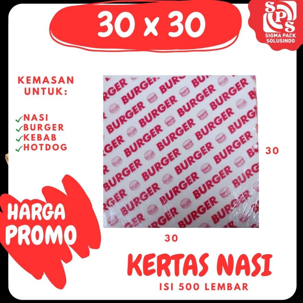 

Kertas Burger Merah 100 | 30x30 | Paper Wrap | Burger | Kebab | Food Grade | Laminasi | Zigma Pack