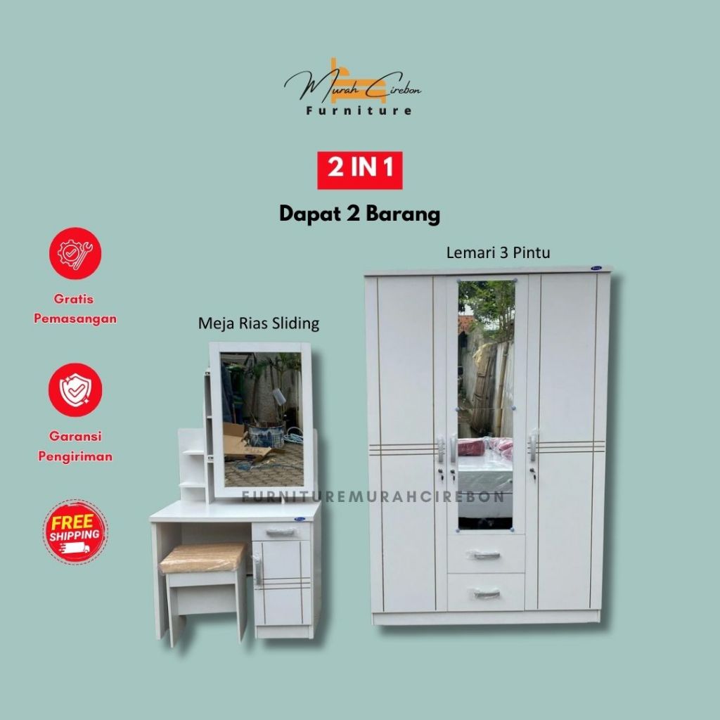 Paket Lemari dan Meja Rias Sliding - Set Lemari Meja Rias - Lemari Olympic Minimalis
